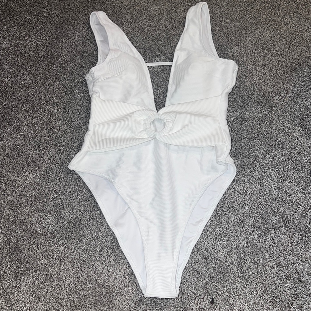 Ribbed White One-Piece Bathing Suit